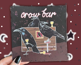 Crow Bar Art Print 5x5 | (Crow Decor, Crow Art, Crow Painting, Crow Sticker, Crow Drawing, Raven Art, Witchy Art, Goth Art Print, Wall Art)