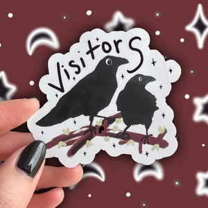 Crow &quot;Visitors&quot; Sticker | Bird, Funny, Meme, Water bottle, Laptop, Bird Cartoon, Internet Humor, Animal Stickers, Crow Art, Crow Sticker