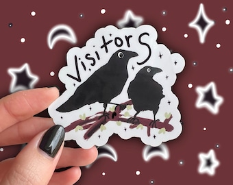 Crow "Visitors" Sticker | Bird, Funny, Meme, Water bottle, Laptop, Bird Cartoon, Internet Humor, Animal Stickers, Crow Art, Crow Sticker