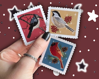 Vintage Bird Stamp Sticker (Option for Set) | Water Resistant, Cute Bird Sticker, Birds Aren't Real, Bird Lover Gift, Bird Watching, Laptop