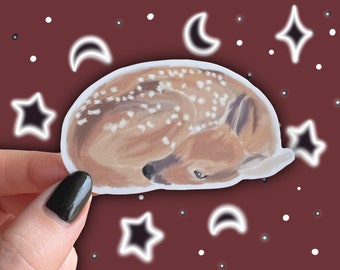 Sleepy Baby Deer Fawn Sticker | Vegan, Animal Rights, Anti-Hunting, Animal Lover, Vegetarian, Water Resistant, Laptop, Water bottle, Decal
