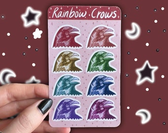 Rainbow Crow Sticker Sheet | Subtle Pride Stickers, Corvid Stickers, Bird Lover Gift, Bird Watching, Bullet Journaling, Stationary, Cute