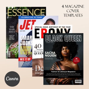 Black Culture Magazine Cover Template Bundle, Birthday Magazine Template Black Queen Ebony Essence Jet Templates, Canva Fully Editable