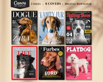 Pet Magazine Cover Template, Pet Magazine Cover Bundle, Custom Pet Portrait DIY Gift for Dog or Cat Owner, Dog Magazine Cover Canva Editable