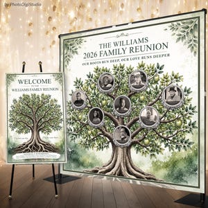Vintage Family Reunion Backdrop with Photos, Family Tree Tapestry,  Family Reunion Banner, Custom Family Tree, Family Reunion Welcome Sign