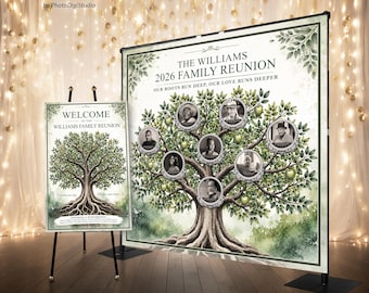 Vintage Family Reunion Backdrop with Photos, Family Tree Tapestry,  Family Reunion Banner, Custom Family Tree, Family Reunion Welcome Sign