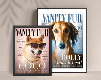 Fashion Dog Poster Personalized Pet Magazine VanityFur Cover, Dog Birthday Gift Dog Mom, Custom Pet Portraits, Cat Lovers Gift Dog Lovers