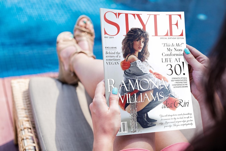 Custom fashion magazine cover displayed in a frame as elegant personalized wall art