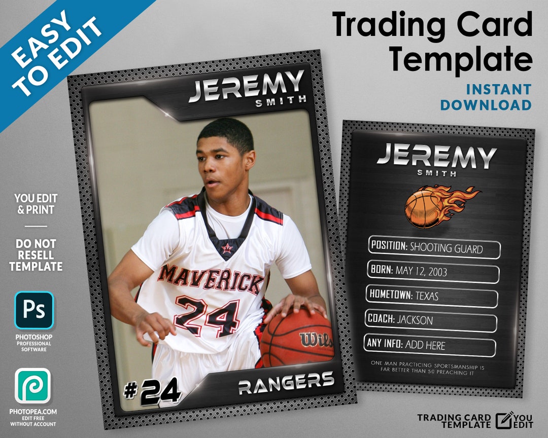 Basketball Trading Card Template Graphite Theme PSD Template Etsy