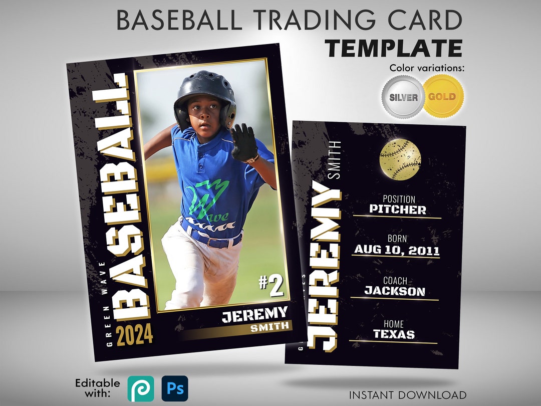 Baseball Cards Template, Trading Card Template PSD, Grunge Gold or