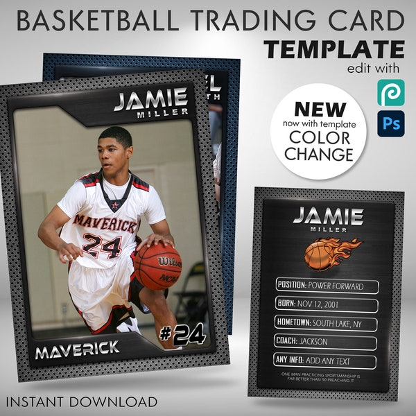 Basketball Trading Card Template Graphite Theme, PSD Template Fully Customizable, Basketball Card Template, Basketball Team Sports Gifts