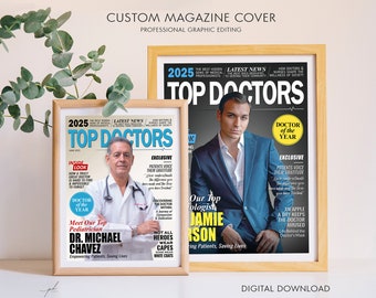 Personalized Doctor Gift Custom Magazine Cover, Doctor Portrait from Photo, Unique Gift for Special Doctors, Men and Women Gifts for Doctor