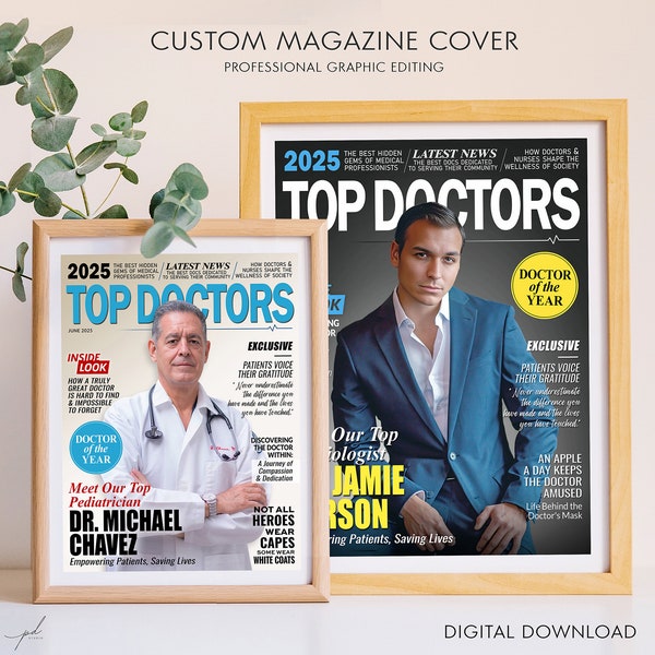 Personalized Doctor Gift Custom Magazine Cover, Doctor Portrait from Photo, Unique Gift for Special Doctors, Men and Women Gifts for Doctor