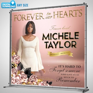 Celebration of Life Backdrop for Women, Rose Gold Memorial Backdrop with Photo Decorations, Personalized Funeral Backdrop, Repass Backdrop