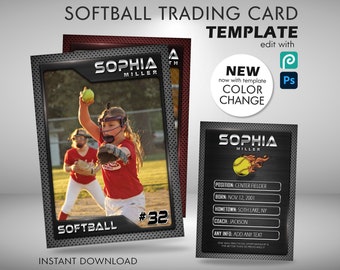 Softball Card Template, Softball Trading Card Template, Softball Gifts for Team, Softball Mom, Graphite Template PSD Fully Customizable