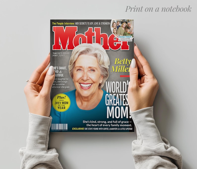 Portada de revista personalizada para mamá, regalos personalizados para mamá, regalos del Día de la Madre para mamá, retrato, regalo especial de cumpleaños para mamá, regalo para la abuela. imagen 10
