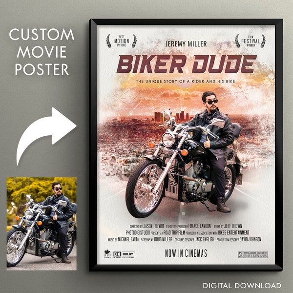 Personalized Biker Gifts for Men Custom Movie Poster, Biker Portrait Poster, Gift for Motorcycle Lover, Harley Davidson Biker Gifts for Men