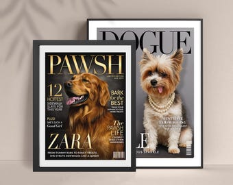 Custom Dog Magazine Cover, Pawsh Dogue Poster, Birthday Dog Portrait from Photo, Personalized Dog Gifts, Dog Lovers Gifts Dog Mom Gifts Idea
