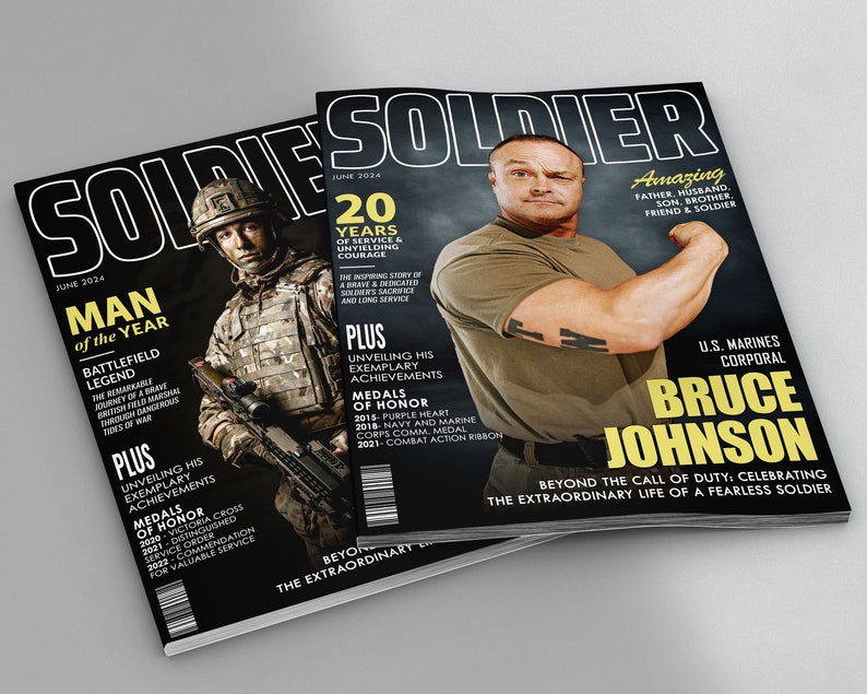 Army Gift Soldier Custom Magazine Cover, Personalized Military Portrait, Army Retirement Gift for Navy Marine Air Force, Army Gift for Him image 5