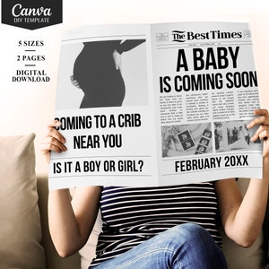 Large Pregnancy Announcement Newspaper Template, Baby Announcement Newspaper Photo Prop, Viral Pregnancy Announcement Canva Editable