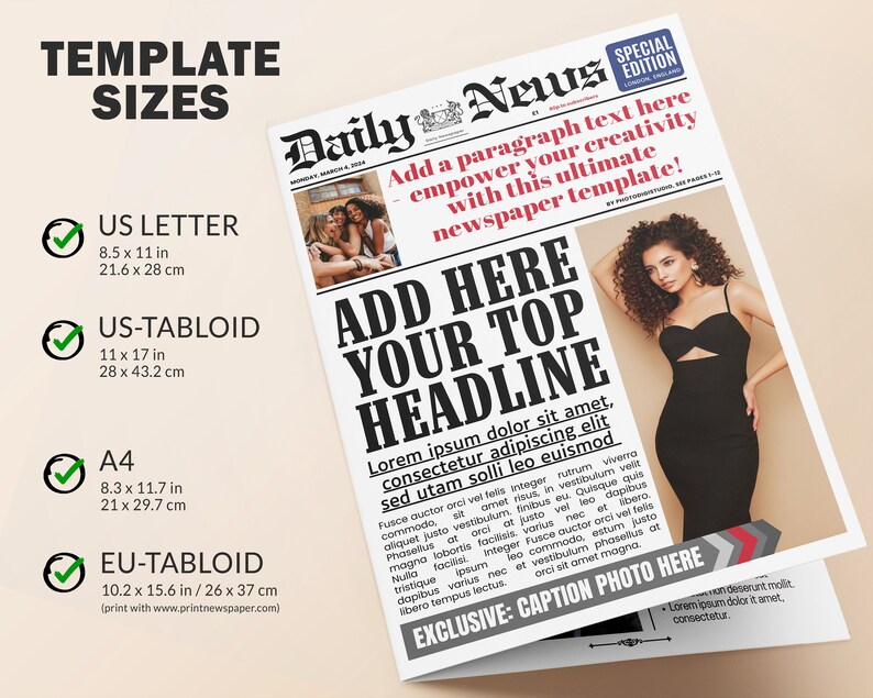 Modern Newspaper Template 8 Pages, Daily Newspaper Template, Family