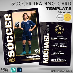 Soccer Card Template, Soccer Trading Card Template, Grunge Gold Silver Design, Football Soccer Player Gifts, Soccer Team Gifts, Soccer Mom