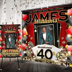 Custom Casino Backdrop with Photo, Casino Birthday Banner, Poker Night Casino Welcome Sign, Men Casino Night, Vegas Party Decor for Women