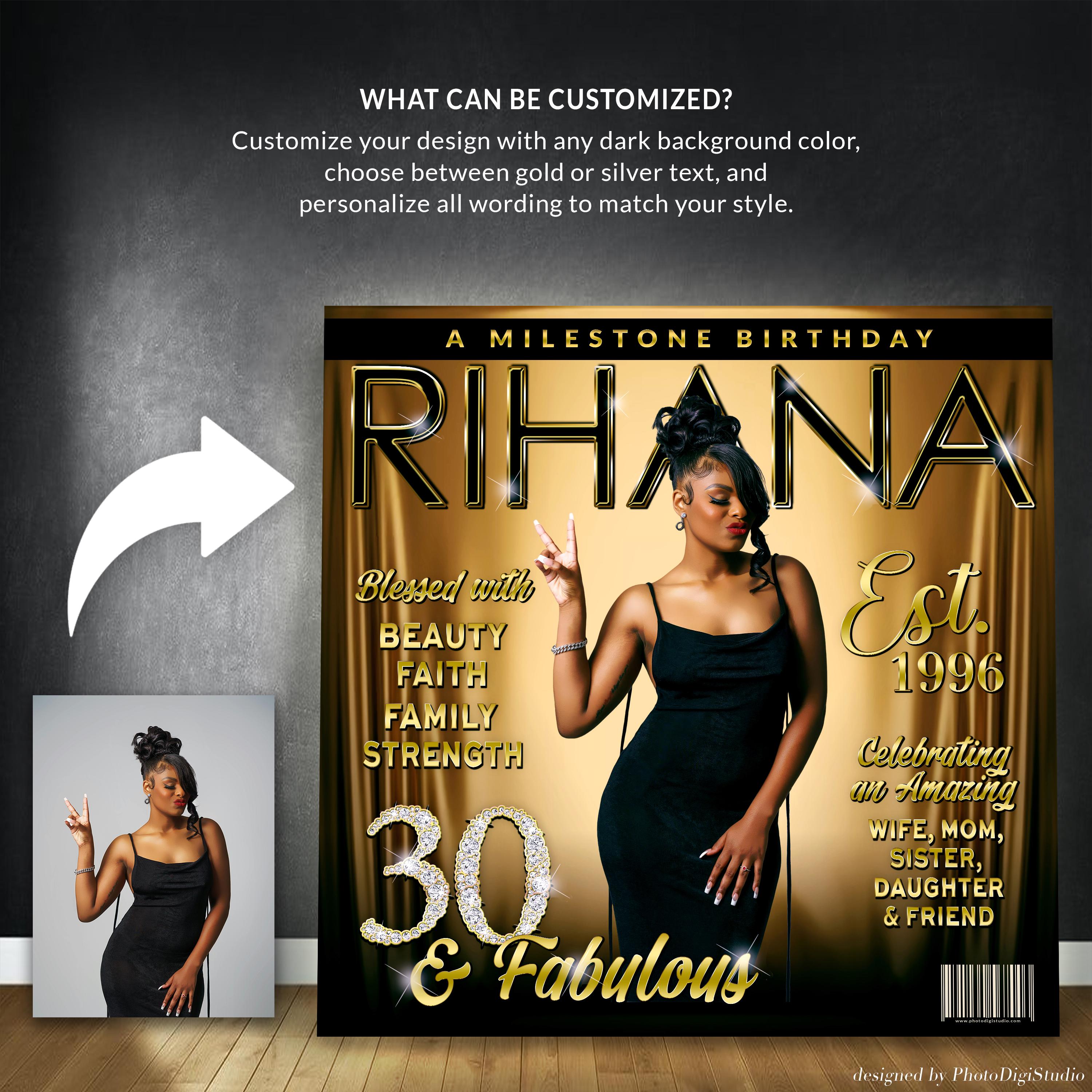 Customized Magazine Backdrop Custom Photo Backdrop for Women Luxury Black Gold Backdrop, Custom ...