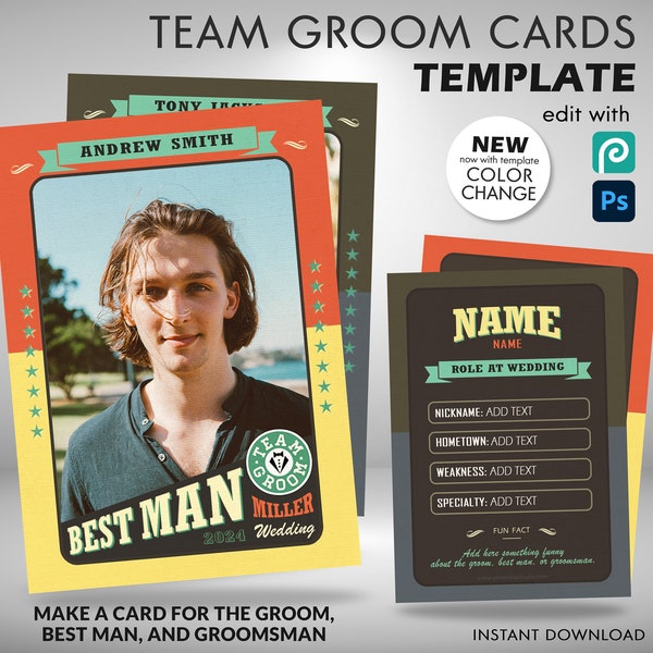 Custom Team Groom Cards, Groomsmen Trading Cards, Unique Groomsmen Proposal, Bachelor Party Favors, Wedding Trading Card Template