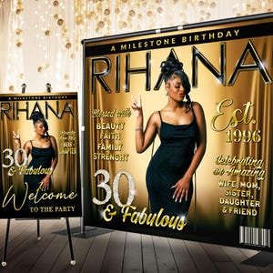 Custom Photo Backdrop for Women Luxury Black Gold Backdrop, Custom Magazine Cover Backdrop, 21st 30th 40th 50th 60th Birthday Party Backdrop