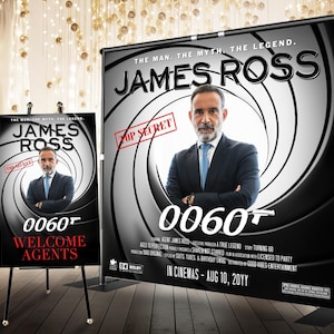 Custom Secret Agent Party Decor, Personalized Bond Poster, Custom Movie Bond Backdrop, All Suits Birthday Party Banner, Welcome Sign For Men