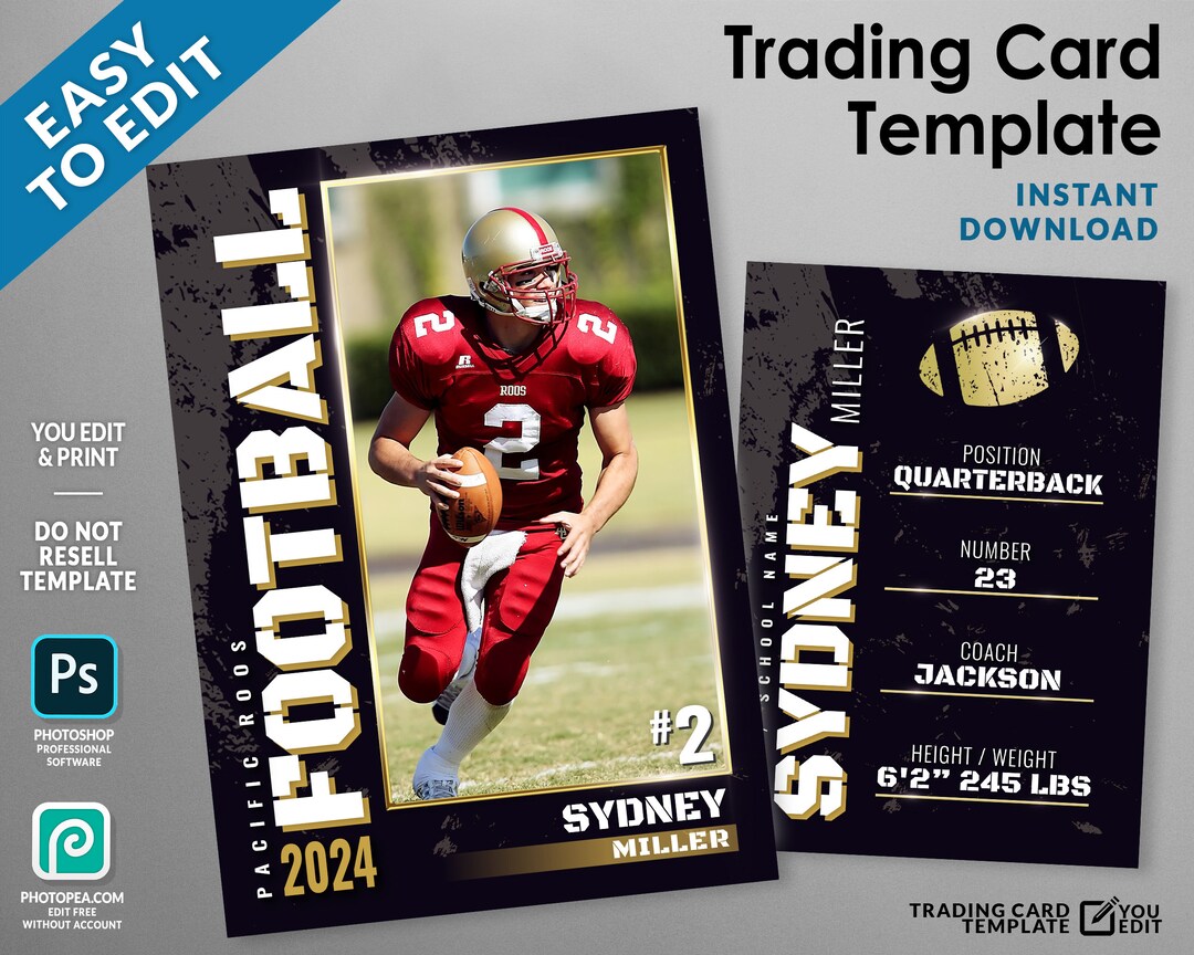 Football Cards Template Trading Card Template Grunge and Etsy