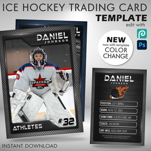 Ice Hockey Trading Card Template Graphite Theme, PSD Template Fully Customizable, Hockey Gifts for Boys Hockey Mom, Hockey Team Sports Gifts