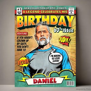 Portada de cómic de cumpleaños personalizada, póster de cumpleaños personalizado divertido, retrato de dibujos animados personalizado, regalos de cumpleaños 40, 50, 60 y 70 para él y ella