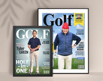 Portadas personalizadas de revistas de golf, regalos de golf personalizados para papá, regalos de golf únicos para hombres, regalos de cumpleaños y jubilación relacionados con el golf, arte mural de golf