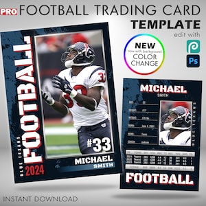 Pro Football Trading Card Template with Stats and Color Variations, Pro Football Cards Template PSD, Custom Football Gifts, Football Team