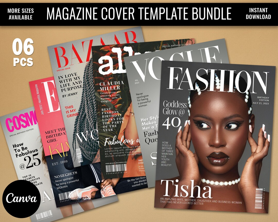 Fashion Magazine Cover Template Bundle Custom Magazine Cover Etsy