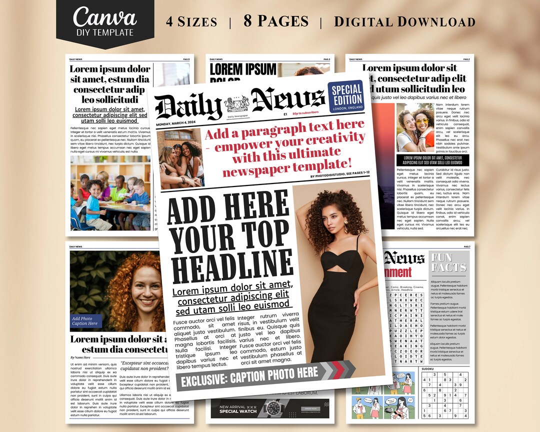 Modern Newspaper Template 8 Pages, Daily Newspaper Template, Family