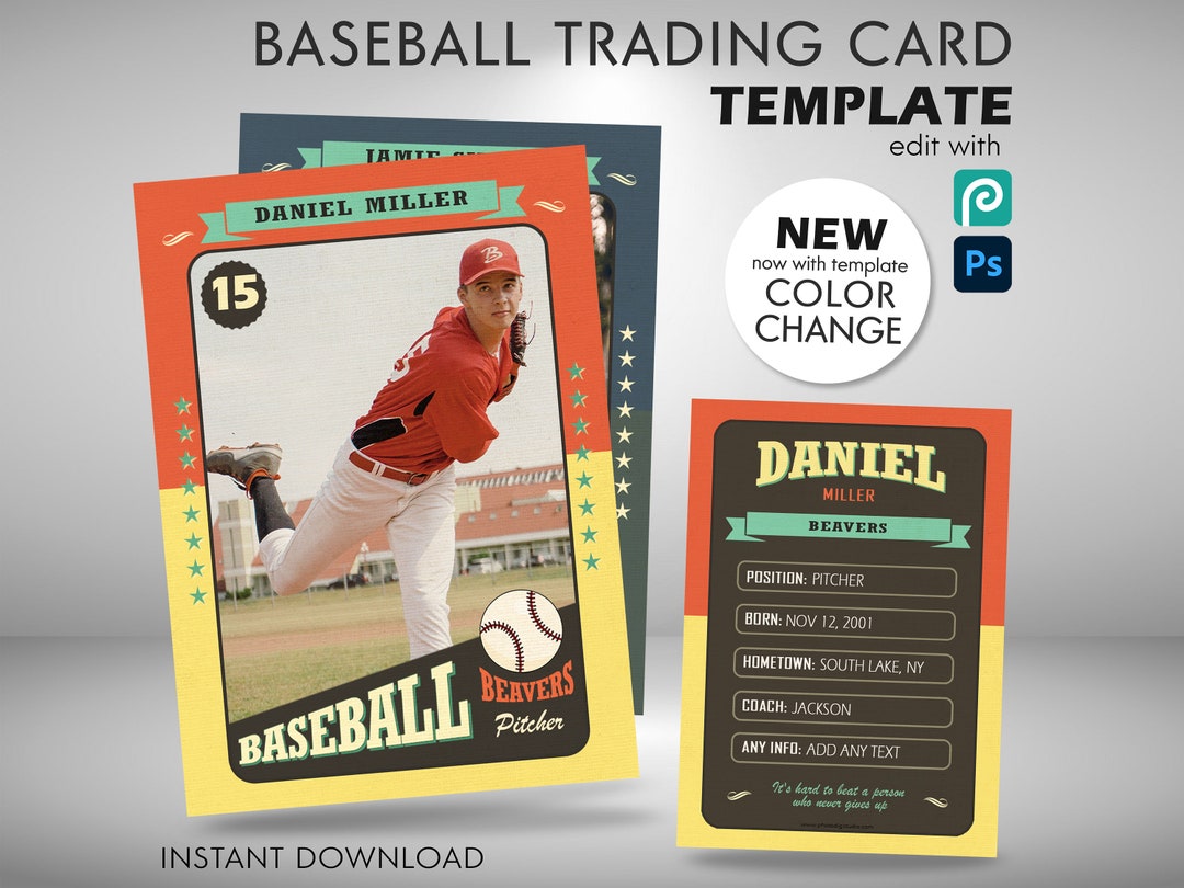 Retro Baseball Card Template, Baseball Trading Card Template 