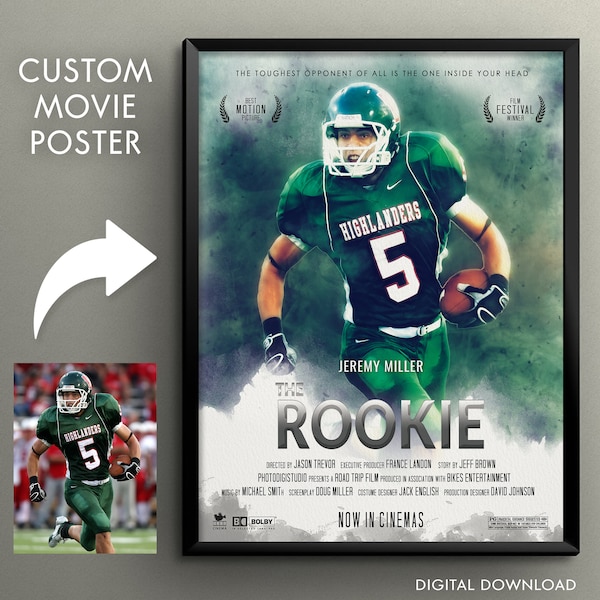 Unique Sports Gift Custom Movie Poster, Football Basketball Baseball Gifts for Him or Her, Personalized Portrait for Athletes Sports Poster