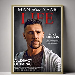 Man of the Year Portrait Custom Life Magazine Cover, Personalized Gifts for Husband, Special Birthday Portrait, Valentine&#39;s Day Gift for Him