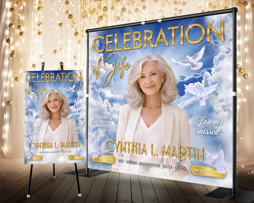 Funural Backdrop Custom Memorial Backdrop With Photo, Heaven Sky Banner Funeral Backdrop ...