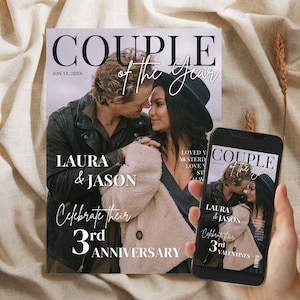 Couple of the Year Magazine Cover Template, DIY Anniversary Gift for Couples, Custom Couple Portrait, Personalized Valentines Gift for Him