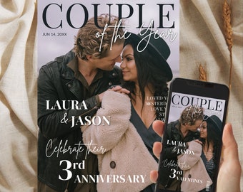 Couple of the Year Magazine Cover Template, DIY Anniversary Gift for Couples, Custom Couple Portrait, Personalized Valentines Gift for Him