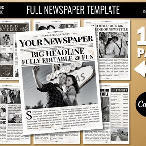 12 Pages Newspaper Template Download Black White Fake - Etsy