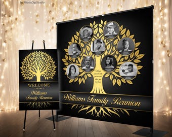 Family Reunion Backdrop with Photos, Family Tree Tapestry, Elegant Family Reunion Banner, Custom Family Tree, Family Reunion Welcome Sign