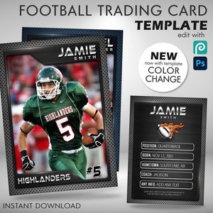 Football Card Template, American Football Trading Card Template, Graphite Design PSD Template Fully Customizable, Coach Team Gifts Rookie