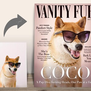 Custom Vanity Fur Magazine Cover (Coco) — Dog photo transformed into Vanity Fur “Coco” stylish pet portrait.