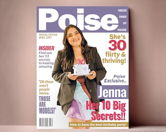 Custom Poise Magazine Cover, Personalized 30th Birthday Gift for Her, 30th Birthday Party Decor, Thirty Flirty and Thriving Birthday Poster
