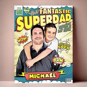 Cadeau unique fête des pères pour les enfants, couverture de bande dessinée personnalisée Superdad, cadeau pour papa beau-père en prime papa nouveau cadeau papa, premier cadeau amusant pour la fête des pères